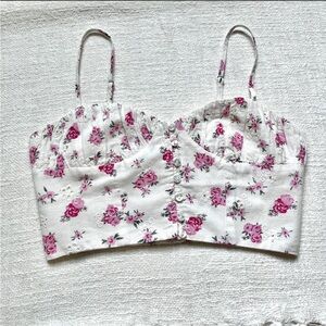 Zara floral tank top corset top pink and white cropped tank top size small